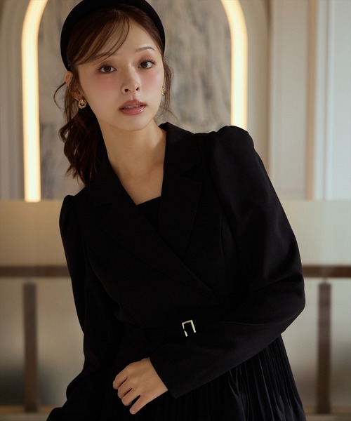 ジャケットレイヤードプリーツワンピース（ワンピース）｜AND COUTURE