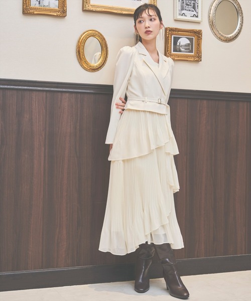 ANDCOUTURE♡ジャケットレイヤードプリーツワンピース ジャケットレイヤードプリーツワンピース（ワンピース）｜AND COUTURE