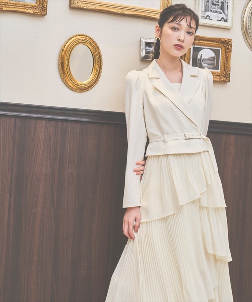 ジャケットレイヤードプリーツワンピース（ワンピース）｜AND COUTURE