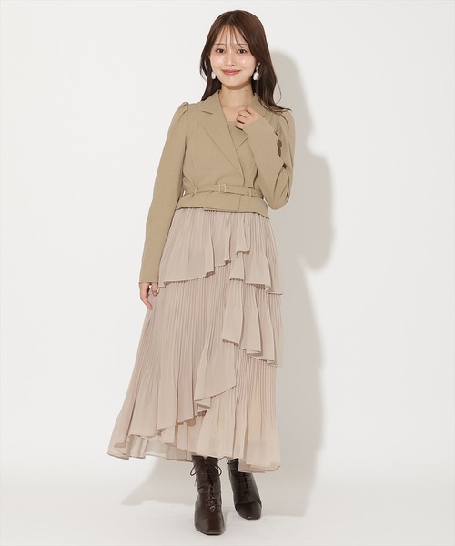 AND COUTURE(アンドクチュール)の「ジャケットレイヤードプリーツワンピース(ワンピース・レディース・ブラック/ブラウン/ベージュ/アイボリー/ピンク・FREE)」の21枚目の写真