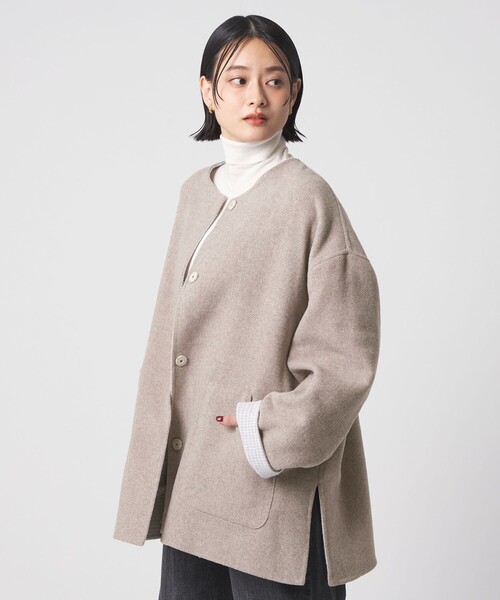 【新品】　ユナイテッドアローズ　リバーノーカラーコート カシミヤ リバー ノーカラーコート