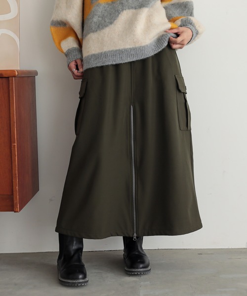 n'OrLABEL(ノアールレーベル)の「裏起毛センタージップカーゴスカート(スカート・レディース・カーキ/ブラック・1/2)」の6枚目の写真