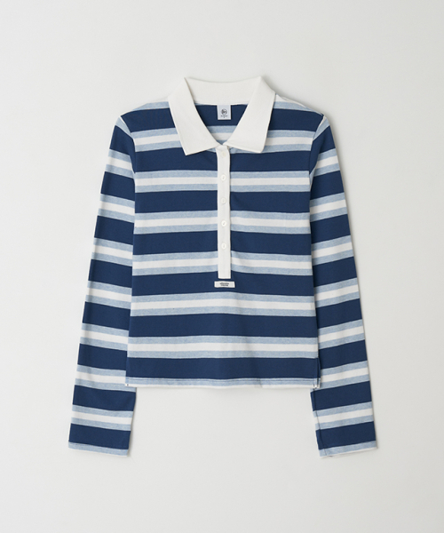 RONRON(ロンロン)の「HENRYNECK COLLAR SLIM LONG SLEEVE BLUE STRIPE(ポロシャツ・レディース・その他・FREE)」の1枚目の写真