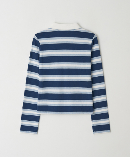RONRON(ロンロン)の「HENRYNECK COLLAR SLIM LONG SLEEVE BLUE STRIPE(ポロシャツ・レディース・その他・FREE)」の2枚目の写真