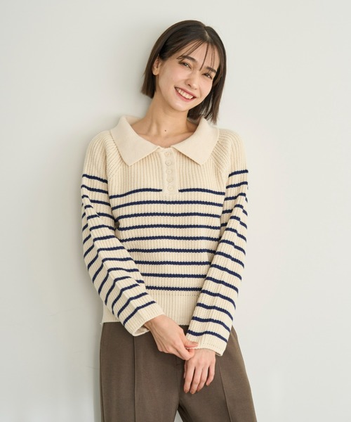 mil(ミル)の「パネルボーダー ポロニット【585149】(ニット/セーター・レディース・アイボリー/ブラック/テラコッタ・ONESIZE)」の15枚目の写真