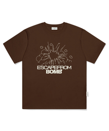 ラインバムプリントオーバーサイズ半袖Tシャツブラウン