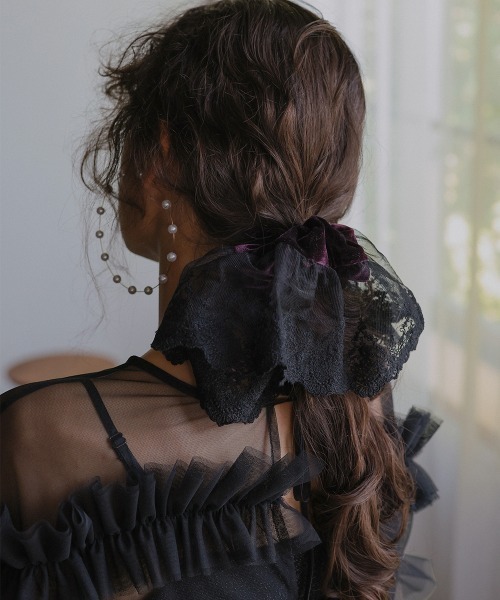 Callarus（カラルス）の「〔Callarus〕レース×ベロアシュシュ（シュシュ・レディース・パープル系/グレー系/ブラック・FREE）」の9枚目の写真