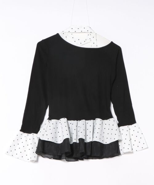 Nia(ニア)の「Nia(ニア)/【チョーカーリボン付き】バイカラーデザイン ドットフリルトップス(Tシャツ/カットソー・レディース・ブラック・LARGE/MEDIUM/SMALL)」の6枚目の写真
