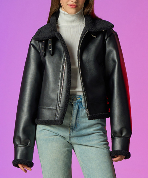 KOLEAT（コレット）の「ブラッドシャーリング羊毛フリースレザームートンジャケット[All_Black]（ムートンコート・レディース・その他・FREE）」の2枚目の写真