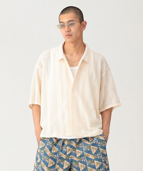 BEAMS(ビームス)の「ショート メッシュ オープンカラーシャツ【ワイドショートフィット】(シャツ/ブラウス・メンズ・オフホワイト/ブラック/ダークブラウン・S/XL/L/M)」の15枚目の写真