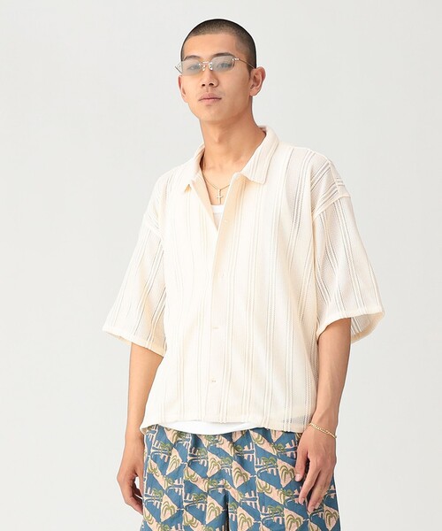 BEAMS(ビームス)の「ショート メッシュ オープンカラーシャツ【ワイドショートフィット】(シャツ/ブラウス・メンズ・オフホワイト/ブラック/ダークブラウン・S/XL/L/M)」の16枚目の写真