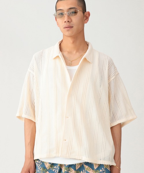 ショート メッシュ オープンカラーシャツ【ワイドショートフィット