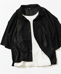 BEAMS | ショート メッシュ オープンカラーシャツ【ワイドショートフィット】(シャツ/ブラウス)