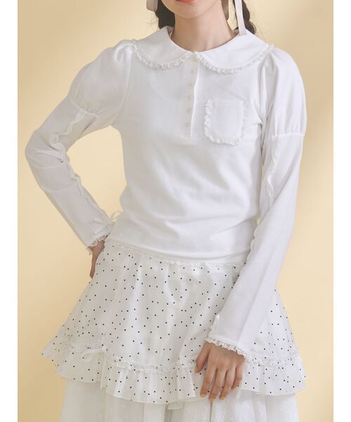 merry jenny（メリージェニー）の「frilly polo tops（ポロシャツ・レディース・グレー/オフホワイト/ピンク・FREE）」の2枚目の写真