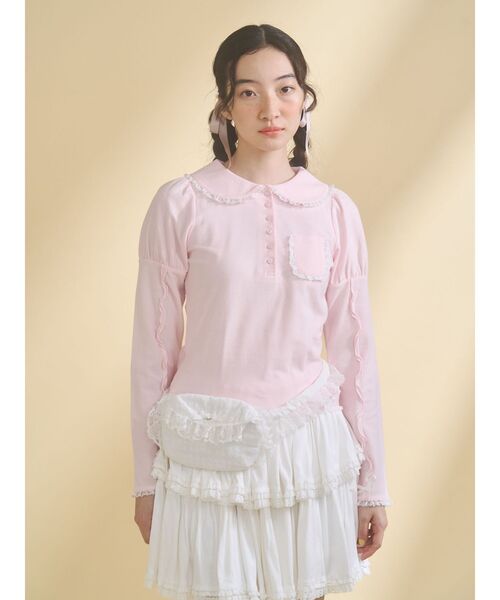 merry jenny（メリージェニー）の「frilly polo tops（ポロシャツ・レディース・グレー/オフホワイト/ピンク・FREE）」の19枚目の写真