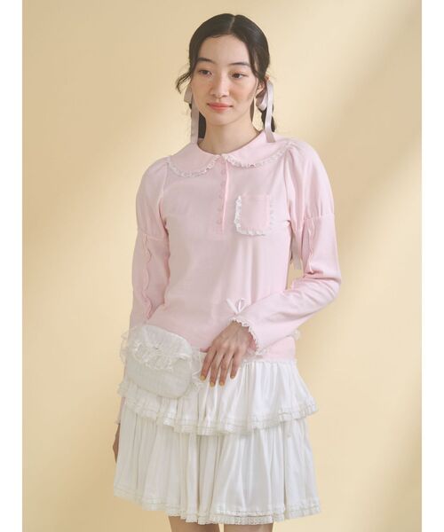 merry jenny（メリージェニー）の「frilly polo tops（ポロシャツ・レディース・グレー/オフホワイト/ピンク・FREE）」の18枚目の写真