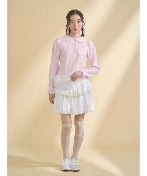 merry jenny（メリージェニー）の「frilly polo tops（ポロシャツ・レディース・グレー/オフホワイト/ピンク・FREE）」の16枚目の写真