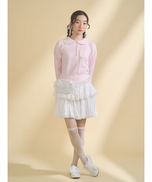 merry jenny（メリージェニー）の「frilly polo tops（ポロシャツ・レディース・グレー/オフホワイト/ピンク・FREE）」の15枚目の写真