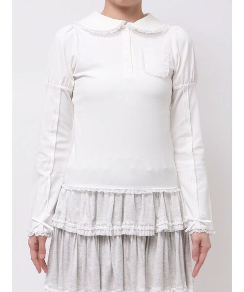 merry jenny（メリージェニー）の「frilly polo tops（ポロシャツ・レディース・グレー/オフホワイト/ピンク・FREE）」の14枚目の写真