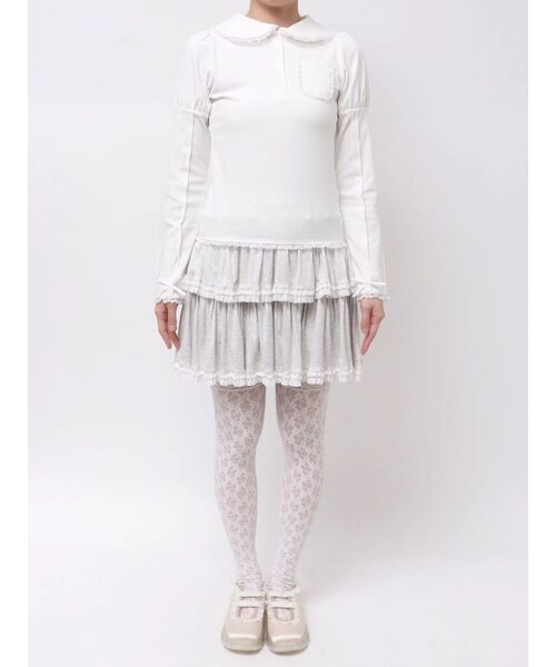 merry jenny（メリージェニー）の「frilly polo tops（ポロシャツ・レディース・グレー/オフホワイト/ピンク・FREE）」の6枚目の写真