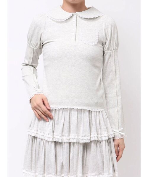 merry jenny（メリージェニー）の「frilly polo tops（ポロシャツ・レディース・グレー/オフホワイト/ピンク・FREE）」の10枚目の写真