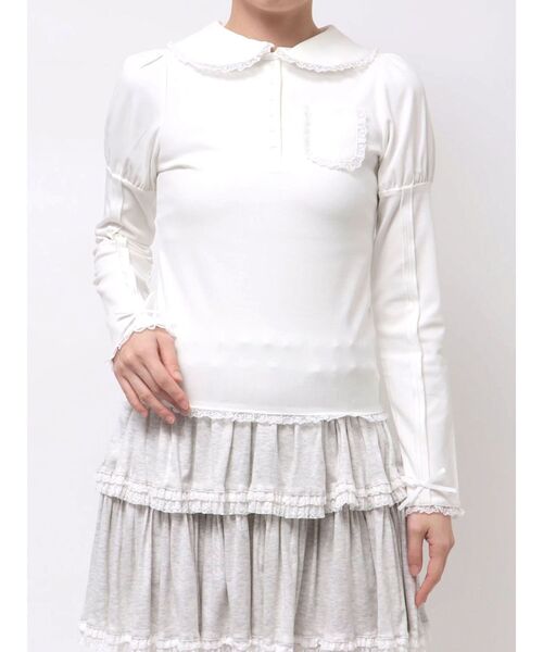 merry jenny（メリージェニー）の「frilly polo tops（ポロシャツ・レディース・グレー/オフホワイト/ピンク・FREE）」の8枚目の写真