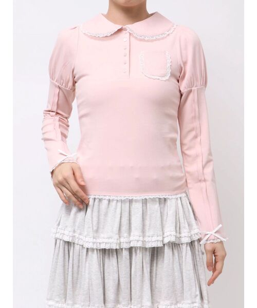 merry jenny(メリージェニー)の「frilly polo tops(ポロシャツ・レディース・グレー/オフホワイト/ピンク・FREE)」の1枚目の写真