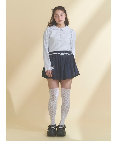 merry jenny（メリージェニー）の「frilly polo tops（ポロシャツ・レディース・グレー/オフホワイト/ピンク・FREE）」の5枚目の写真