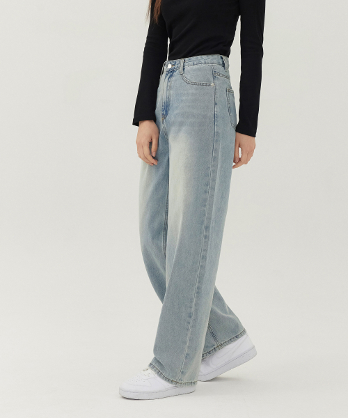 JINMANIA(ジンマニア)の「レディース ウォッシング ロング ワイドデニムパンツ (ライトブルー)(デニムパンツ・レディース・その他・SMALL/MEDIUM/LARGE/X-LARGE/X-SMALL)」の2枚目の写真