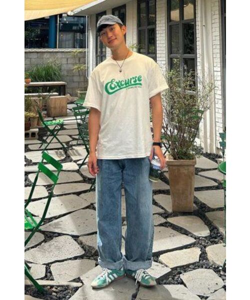 EXCURSE（エクスカース）の「ECプレミアムオーバーサイズハーフTシャツホワイトXグリーン（Tシャツ/カットソー・レディース・その他・MEDIUM/LARGE/X-LARGE）」の4枚目の写真