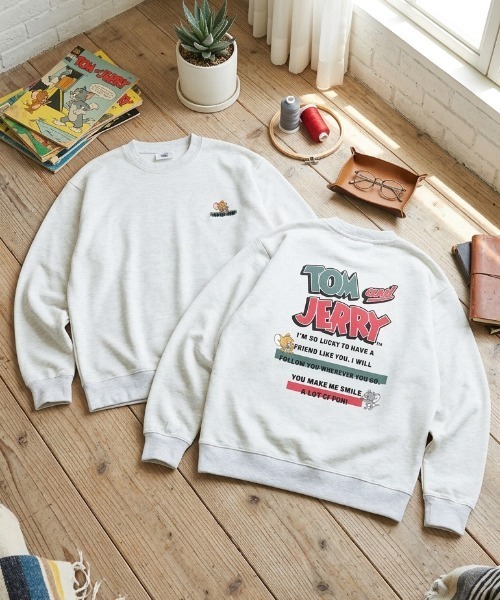 Tom&Jerry(トムアンドジェリー)の「【TOM&JERRY/トムとジェリー】ダンボールニットプリントクルーネックトレーナー/ユニセックス(スウェット・レディース・ブラック/サックスブルー/スミクロ/オートミール・MEDIUM/LARGE)」の3枚目の写真