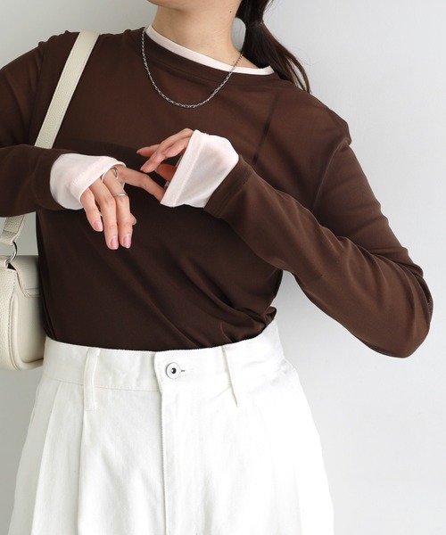 セール】バイカラー長袖シアートップス（Tシャツ/カットソー）｜andme