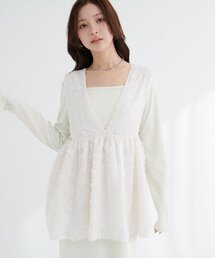 natural couture（ナチュラルクチュール）の「お花ジャガードベスト×ラメワンピースセット（ワンピース）」