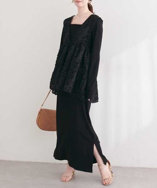 natural couture(ナチュラルクチュール)の「お花ジャガードベスト×ラメワンピースセット(ワンピース・レディース・アイボリー/ブラック/オレンジ・FREE/LARGE)」の1枚目の写真