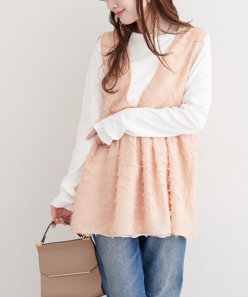 natural couture(ナチュラルクチュール)の「お花ジャガードベスト×ラメワンピースセット(ワンピース・レディース・アイボリー/ブラック/オレンジ・FREE/LARGE)」の5枚目の写真