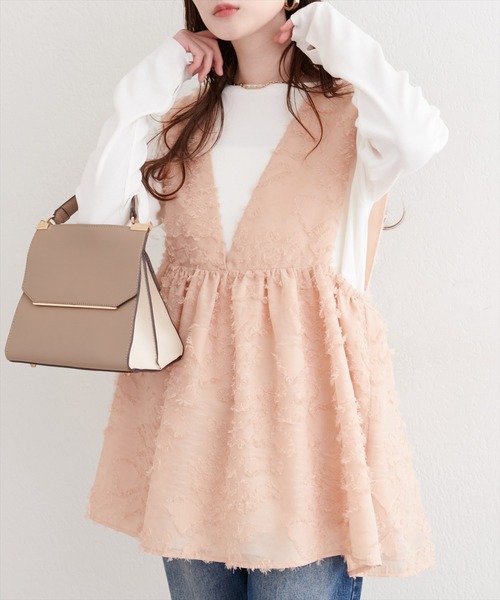 natural couture(ナチュラルクチュール)の「お花ジャガードベスト×ラメワンピースセット(ワンピース・レディース・アイボリー/ブラック/オレンジ・FREE/LARGE)」の6枚目の写真