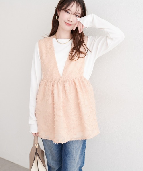 natural couture(ナチュラルクチュール)の「お花ジャガードベスト×ラメワンピースセット(ワンピース・レディース・アイボリー/ブラック/オレンジ・FREE/LARGE)」の7枚目の写真