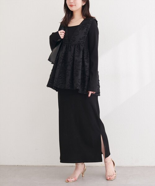 natural couture(ナチュラルクチュール)の「お花ジャガードベスト×ラメワンピースセット(ワンピース・レディース・アイボリー/ブラック/オレンジ・FREE/LARGE)」の4枚目の写真