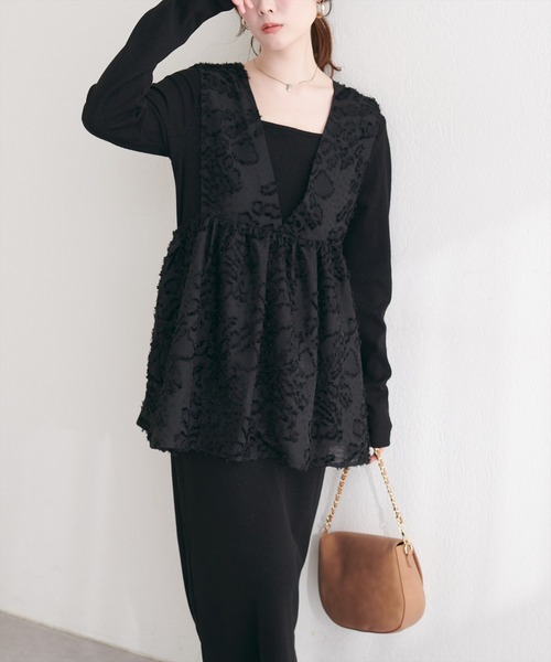 natural couture(ナチュラルクチュール)の「お花ジャガードベスト×ラメワンピースセット(ワンピース・レディース・アイボリー/ブラック/オレンジ・FREE/LARGE)」の15枚目の写真