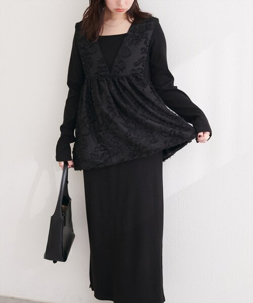 natural couture(ナチュラルクチュール)の「お花ジャガードベスト×ラメワンピースセット(ワンピース・レディース・アイボリー/ブラック/オレンジ・FREE/LARGE)」の13枚目の写真