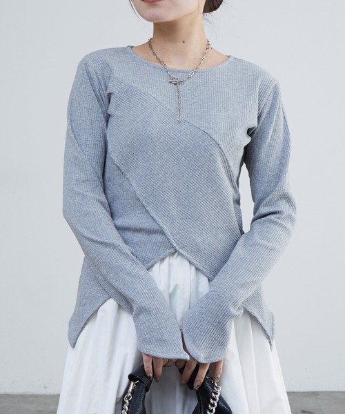 Lui's（ルイス）の「リブ切替デザイントップス（Tシャツ/カットソー・レディース・ホワイト/ブラウン/ブラック/グレー・FREE）」の3枚目の写真