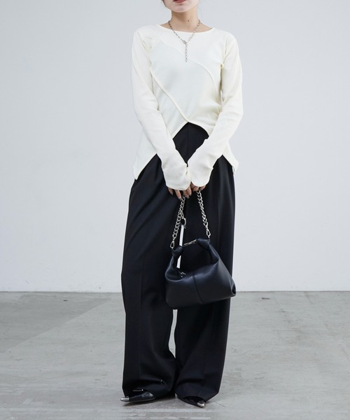 Lui's（ルイス）の「リブ切替デザイントップス（Tシャツ/カットソー・レディース・ホワイト/ブラウン/ブラック/グレー・FREE）」の7枚目の写真