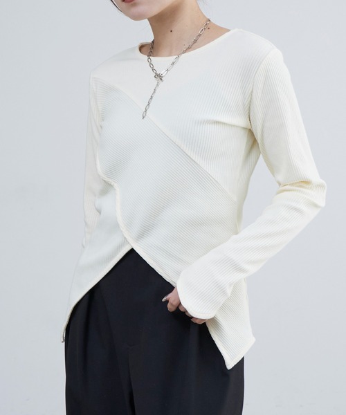 Lui's（ルイス）の「リブ切替デザイントップス（Tシャツ/カットソー・レディース・ホワイト/ブラウン/ブラック/グレー・FREE）」の5枚目の写真