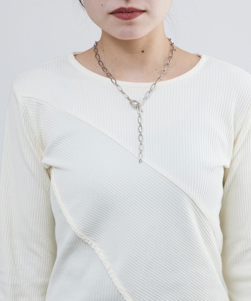 Lui's（ルイス）の「リブ切替デザイントップス（Tシャツ/カットソー・レディース・ホワイト/ブラウン/ブラック/グレー・FREE）」の10枚目の写真