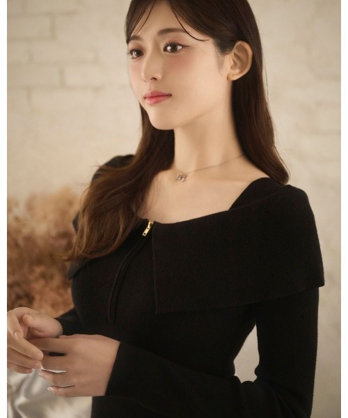 LANTINAM（ランティナム）の「Half Zip Knit Dress（ワンピース・レディース・ブラック・FREE）」の3枚目の写真