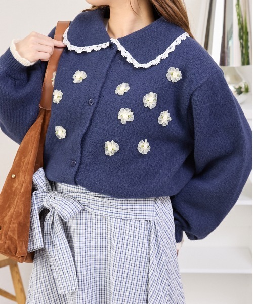 kutir（クティール）の「フラワーモチーフカーディガン（カーディガン/ボレロ・レディース・ネイビー/ライトブルー・FREE）」の20枚目の写真