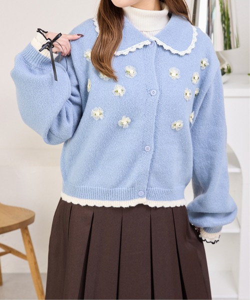 kutir（クティール）の「フラワーモチーフカーディガン（カーディガン/ボレロ・レディース・ネイビー/ライトブルー・FREE）」の4枚目の写真