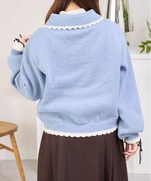 kutir（クティール）の「フラワーモチーフカーディガン（カーディガン/ボレロ・レディース・ネイビー/ライトブルー・FREE）」の6枚目の写真