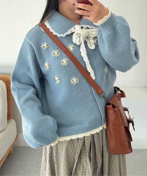 kutir（クティール）の「フラワーモチーフカーディガン（カーディガン/ボレロ・レディース・ネイビー/ライトブルー・FREE）」の11枚目の写真