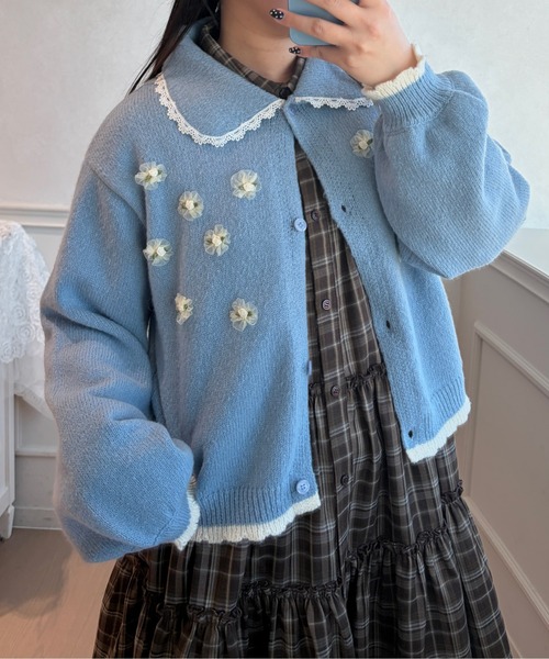 kutir（クティール）の「フラワーモチーフカーディガン（カーディガン/ボレロ・レディース・ネイビー/ライトブルー・FREE）」の15枚目の写真